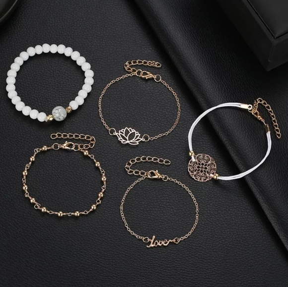 5 Piece Bracelet Set Lotus Flower - Picture 3 of 4